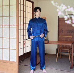 Tang Suit Men Hanfu Chinese Traditional Kung Fu Tai Chi Uniform Shirt and Pants