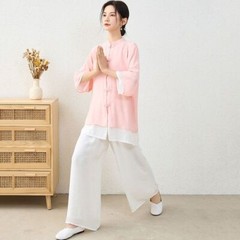 Yoga Suit Cotton and Linen Zen Suit Stand-up Collar Medium-sleeved Top