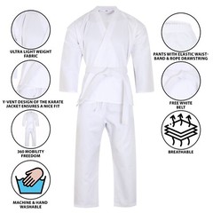Martial Arts Karate Uniform with belt training for Kids & Adult Lightweight MMA.