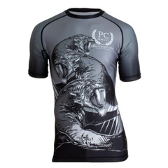 BJJ Rash Guard, Short Sleeve- Sabertooth (Black and White)