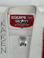 Storm Equipe GB Gracie Barra A2 BJJ Gi Uniform White Kimono Jacket Pants Set