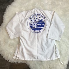AMA Boys Karate 2-piece Set Longsleeve Jacket & Pants White Suit with Belt Sz 0