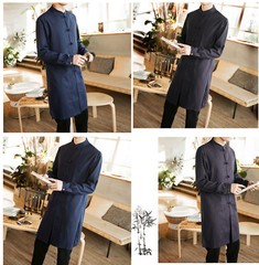 Men Chinese Tang Suit Kung Fu Tai Chi Cotton Linen Traditional Coat Long Uniform