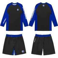 Shoyoroll Azure Competitor Rash Guard LS & Training Fitted Shorts BJJ Jiu Jitsu
