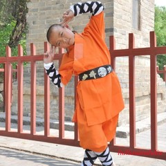 Orange Shaolin Monk Uniform Kung Fu Suit Tai Chi Martial Art Clothes Set Uniform