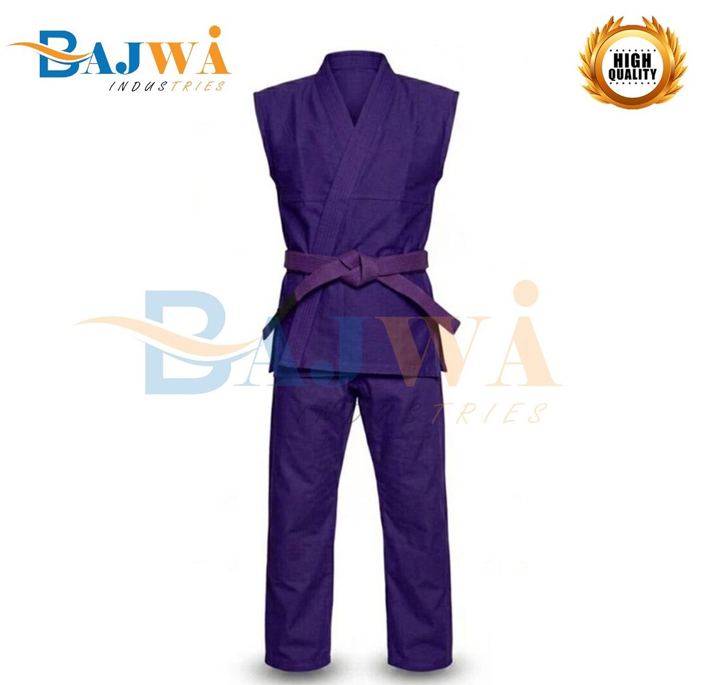 Sleeveless Purple Martial Arts Uniform with Belt Karate & Taekwondo Training Gi