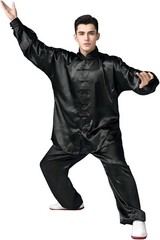 Comfortable Black Tai Chi Clothing – Long Sleeve Silk Set for Practitioners