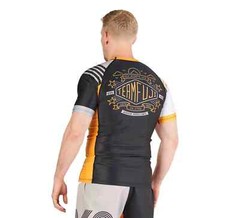 Fuji Linear Lockdown MMA BJJ Jiu Jitsu Short Sleeve SS Rashguard – Black/Orange