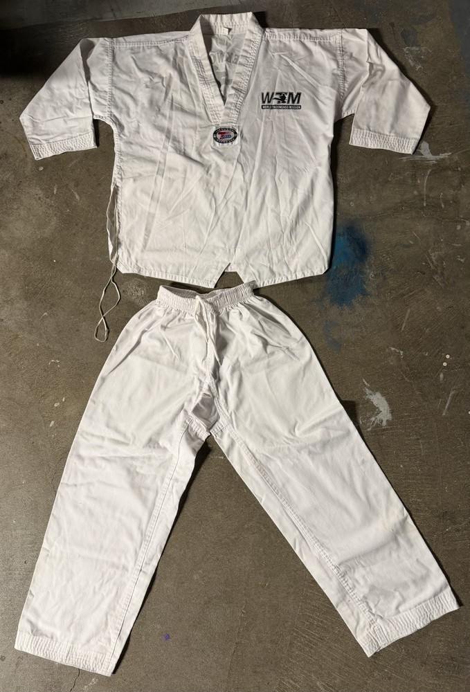 Size 2 Martial Arts WYCO Taekwondo EDU White Outfit Uniform Top & Pants Nice ✅