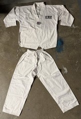Size 2 Martial Arts WYCO Taekwondo EDU White Outfit Uniform Top & Pants Nice ✅