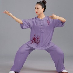 Womens Martial Arts Tai Chi Uniform Loose Kung Fu Suit Sets Flower Embroidery