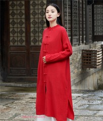 New Women Martial Arts Tai Chi Tang Suit Linen Kung Fu Tops Long Coat Retro Robe