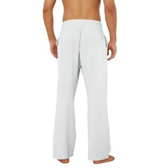 Cotton Linen Pants Men, Summer Beach Pants Loose Fit with Elastic Large White