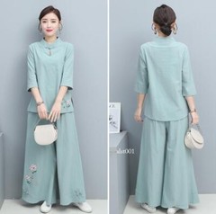New Women Tai Chi Top+pant Martial Arts Kung Fu Yoga Uniform Cotton Linen Sports
