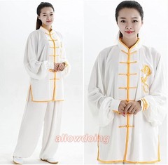 One Suit Unisex Cotton Silk Dragon Embroidery Long Sleeves Tai Chi Uniform Suit
