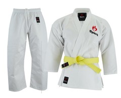 Karate Uniform Gi Set Adult Kids White Black Martial Arts Suit + Belt Uk Seller