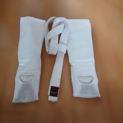 Japanese Judo Gi Uniform Adult Top And Bottom Set With White Belt Shin Guards