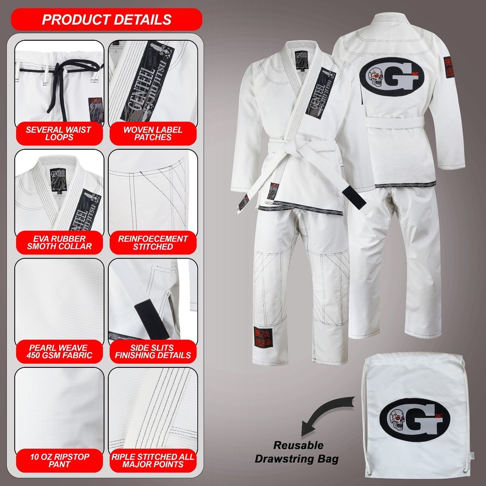 White Brazilian jiu jitsu Uniforms Genteel Kimono premium quality BJJ GI A4 size