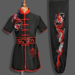 Silk Martial Arts Uniform Kung Fu Wushu Shaolin Suit Clothes Dragon Embroidery