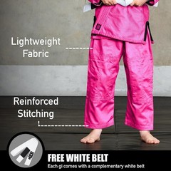 Elite Sports Kids Ultra Light BJJ Brazilian Jiu Jitsu Gi C0 Pink Preshrunk ,Belt