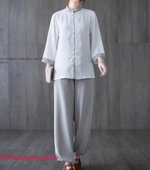 Women’s Cotton Linen Shirts +Pants Tai Chi Sets Blouse Arts Kung Fu Su Uniforms