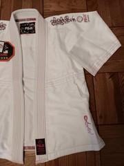 Fuji Kimono GI Jiu Jitsu MMA Womens WC2 Top White With Pink Ribbon And Flowers