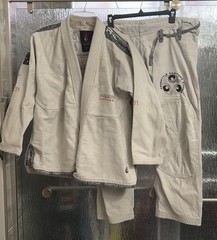 Jiu Jitsu Gi Set Heavyweight Jacket 60” Cuff To Cuff Pants 40×27 Mended Size A1