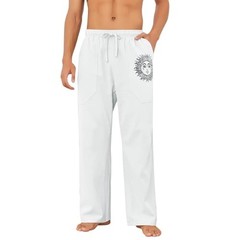 Cotton Linen Pants Men, Summer Beach Pants Loose Fit with Elastic Large White