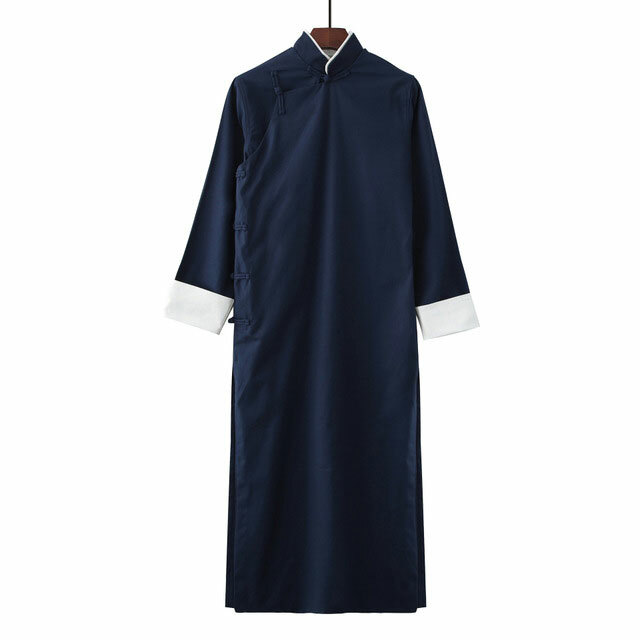 Men’s Chinese Robe Kungfu Taiji Long Coats Gown Casual Retro Outwear Cross Talk