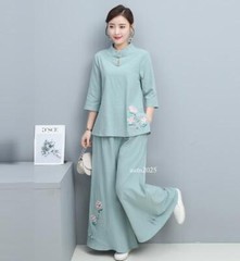 New Women Tai Chi Top+pant Martial Arts Kung Fu Yoga Uniform Cotton Linen Sports