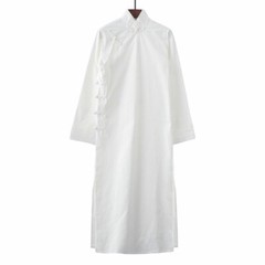 Men’s Chinese Robe Kungfu Taiji Long Coats Gown Casual Retro Outwear Cross Talk