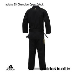 Adidas 3S Boy’s Champion Uniform/Dobok/ITF Style/Open type uniform/Black Uniform