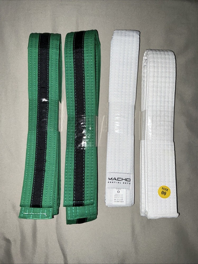 Macho Martial Arts Gi Uniform 2-White Belt & 2 Green Belts with Black Stripe