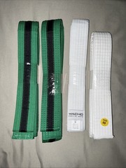 Macho Martial Arts Gi Uniform 2-White Belt & 2 Green Belts with Black Stripe