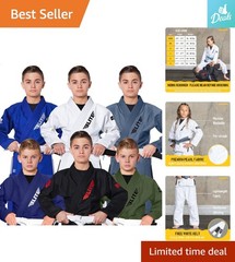 Striped Kids BJJ Gi – Ultra Light, Preshrunk Fabric & Free Belt, Size C000