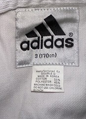 White UC MERCED Bobcats Tan Keon Do Martial Arts ADIDAS Gi Shirt Size 3 170 Cm