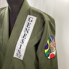 Jiu Jitsu Gi Size A2 Olive Green Biblical Scene Genesis 32 Brazil USA Japan Flag