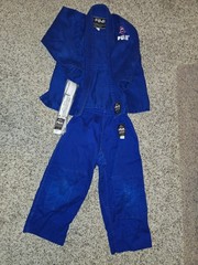 Fuji Gi Blue Kids Unisex Includes white Belt Judo BJJ Jiujitsu size 00