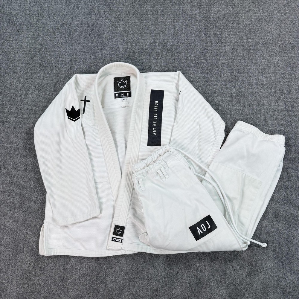 Kingz Gi Jiu Jitsu Uniform Set Mens Small A1 White AOJ Art Of Jiu Jitsu