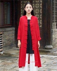 New Women Martial Arts Tai Chi Tang Suit Linen Kung Fu Tops Long Coat Retro Robe