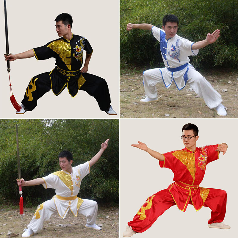Silk Martial Arts Kung Fu Uniform Wushu Changquan Tai Chi Suit Dragon Embroidery