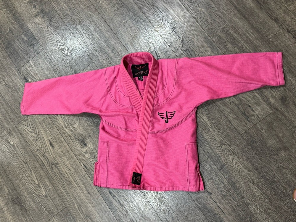 JAYEFO girls jiu jitsu/martial arts top pink long sleeve K-1 poly/cotton blend