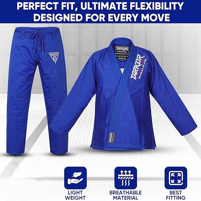 Sports BJJ GI for Men IBJJF Kimono BJJ Jiujitsu GIS W/Preshrunk Fabric, Blue, A4