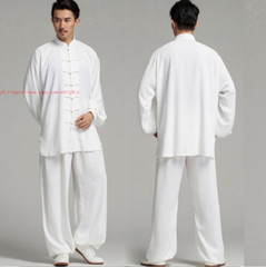 Unisex White Chinese Tai Chi Uniform Kung Fu Martial Arts Exercise Clothing Suit