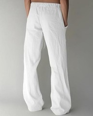 Men’s Linen Pants Summer Cotton Beach Trousers Casual Lightweight Medium White