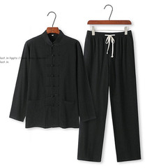 Chinese Traditional Tang Suit Kung Fu Tai Chi Uniform Men Linen Shirt+Pants Set