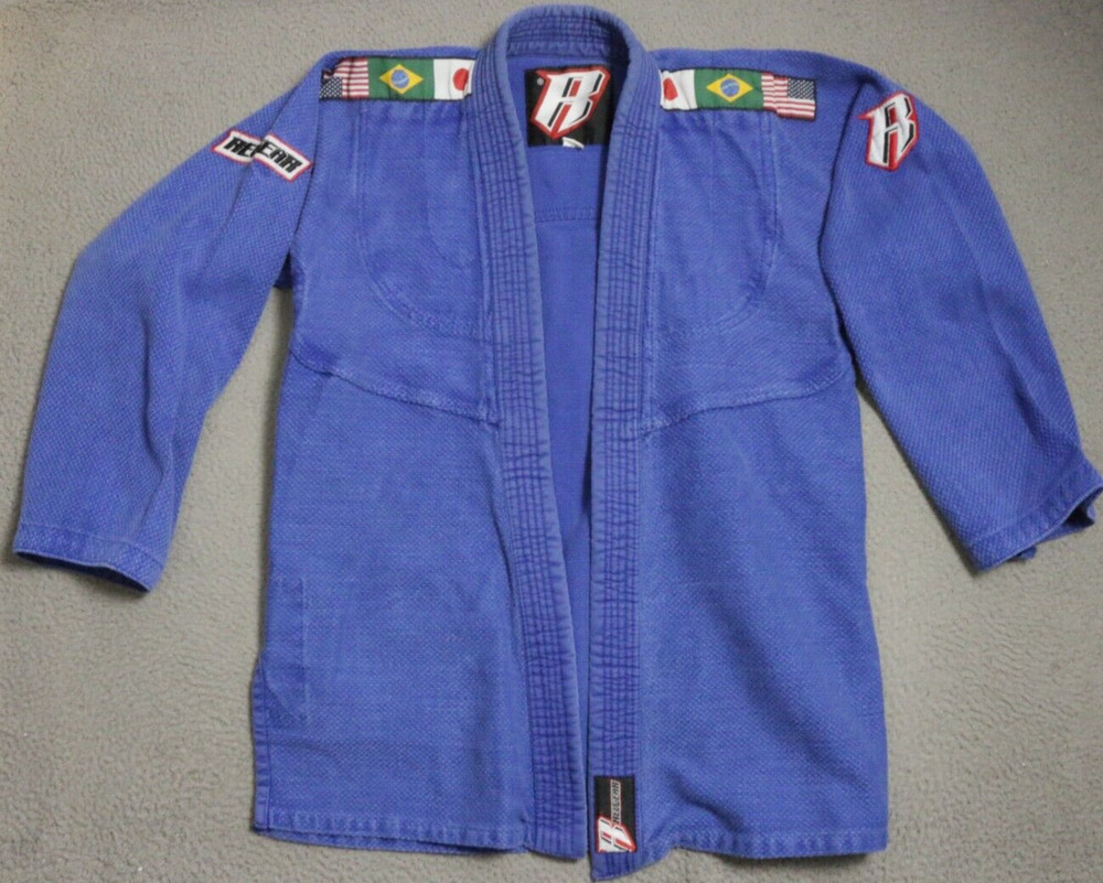 Revgear Jiu-Jitsu Gi Jacket Unisex A2 Blue Cotton Flags Open Front Long Sleeve