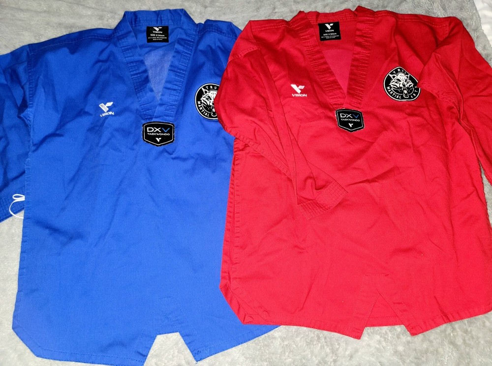 LOT of 2 Vision DXV Taekwondo Uniform Tops Size 2 True Martial Arts W/ Back Logo