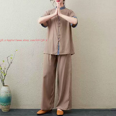 Women Short Sleeves Tai Chi Suit Morning Exercise Uniform Kung Fu Clothes Sets