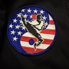 Vintage Karate Taekwondo Martial Arts Black Uniform Shirt US Flag Patches Youth